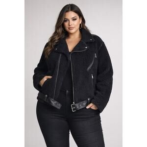 Polo Ralph Lauren Jacket Plus XXL Black Shearling Leather Biker Belted Moto $398